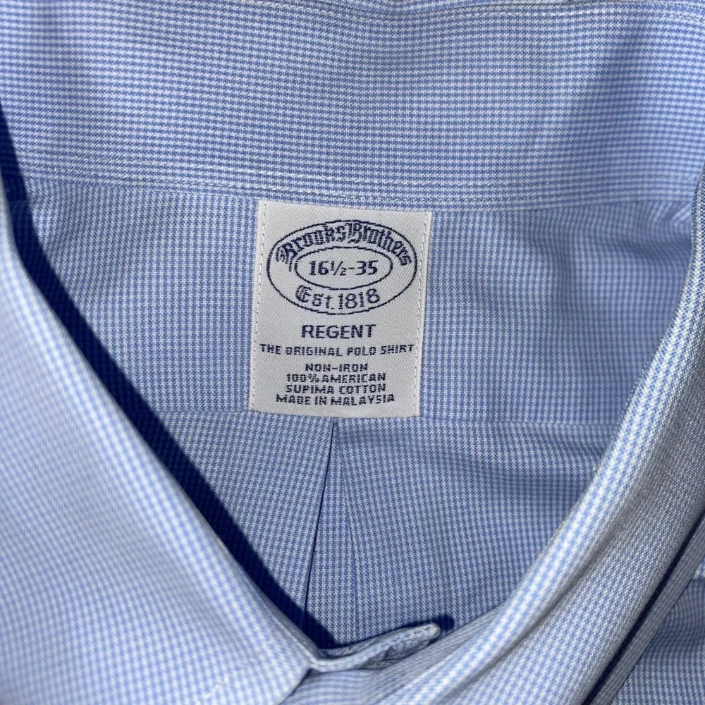 Brooks Brothers Regent Non-Iron Supima Cotton Shirt Blue Check 16.5 35 DD207